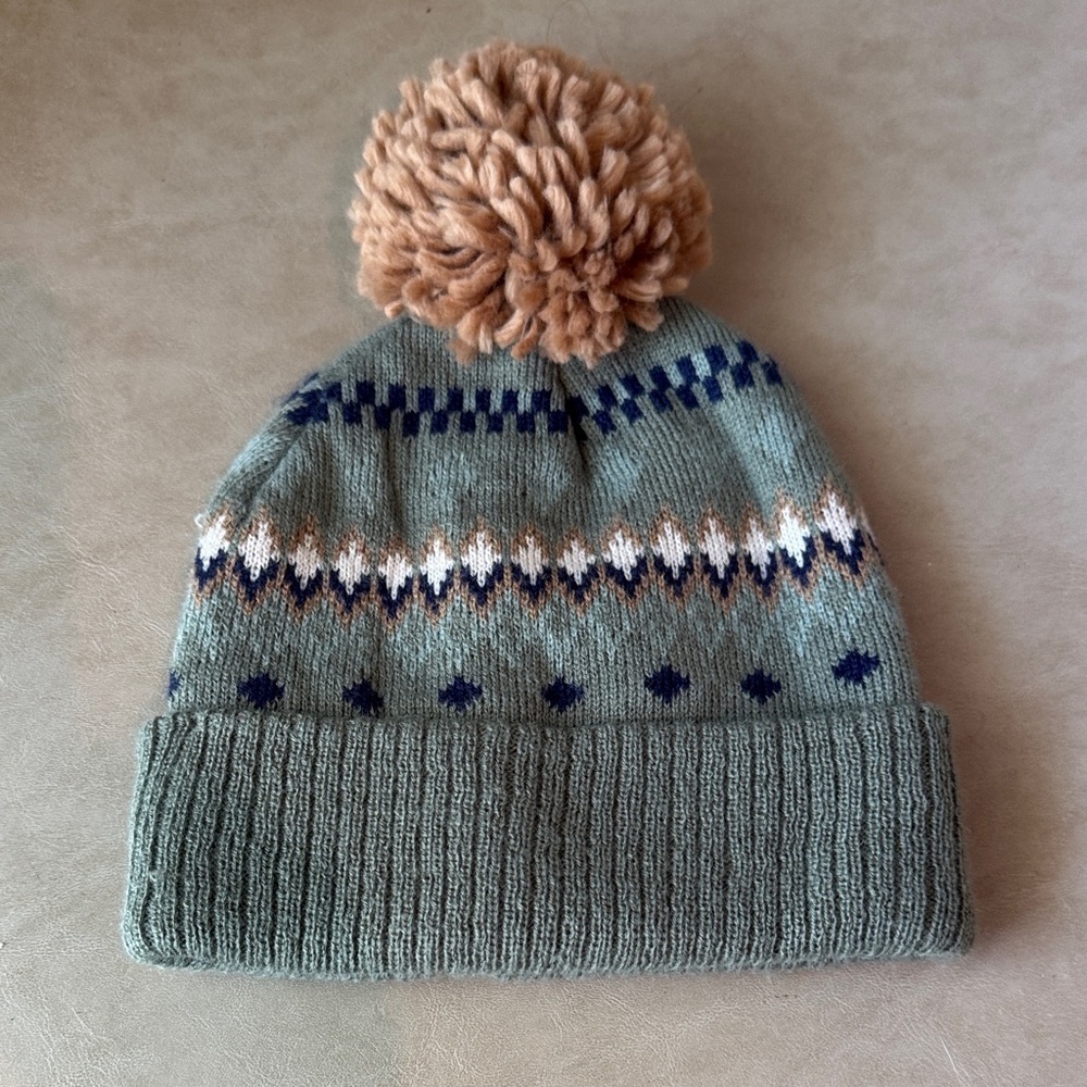Cozy Green Knit Pom-Pom Beanie for Kids